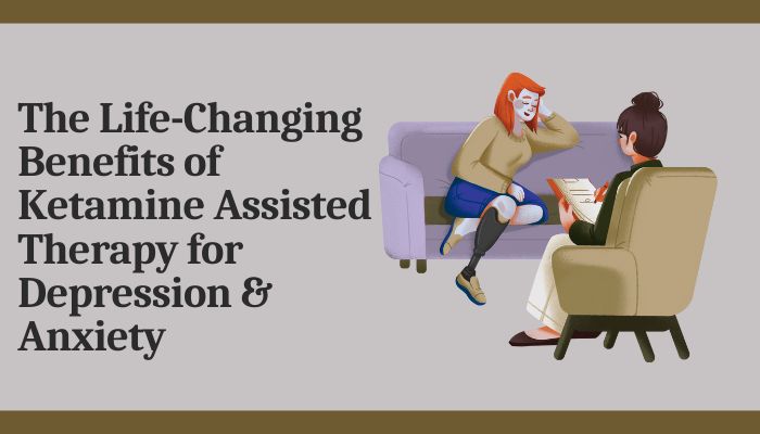 Illustration of a therapist and patient discussing during a ketamine-assisted therapy session for depression and anxiety
