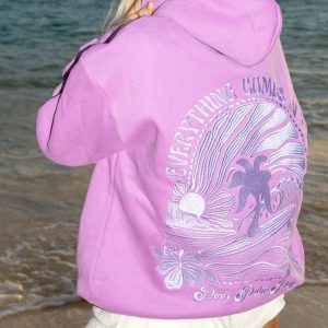 Layering Pink Palm Puff Hoodies for Warmth
