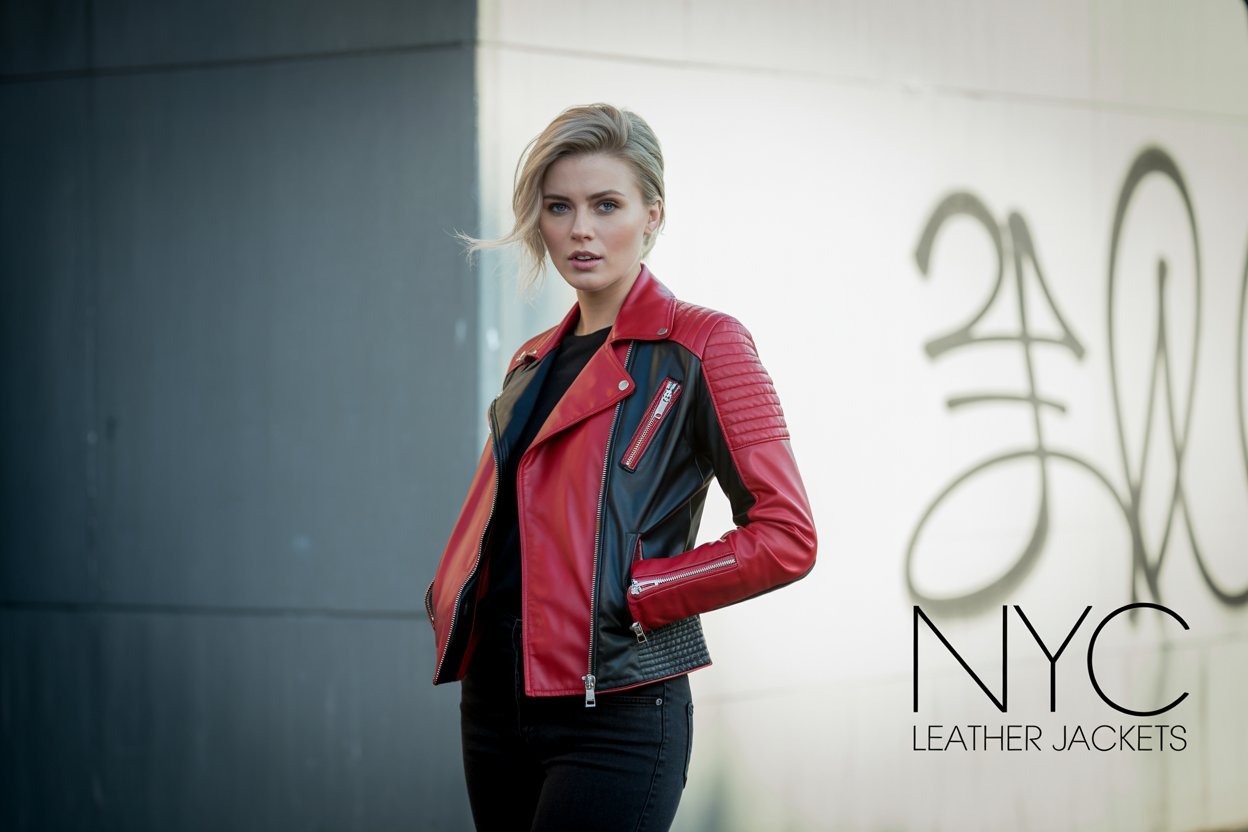 Red and Black Leather Jacket Women's